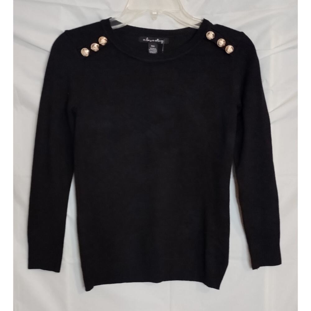 a love story Women's PXS Sweater Black Pullover  Decorative Buttons NWT